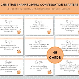 Cartões de conversação de Ação de Graças Cristãos, Prompts de Ação de Graças, Iniciadores de conversação da igreja, Quebra-gelos para pequenos grupos