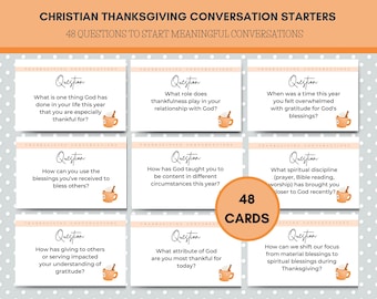 Christian Thanksgiving Conversation Cards, Thanksgiving Prompts, Church Conversation Starters, Small Group Icebreakers