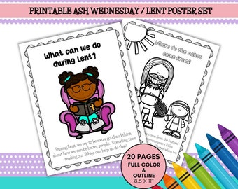 Printable Ash Wednesday and Lent Poster Set,  Bible Easter Story Printable, Lent for Kids, Christian Preschool Printable, Sunday School
