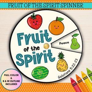 Printable Fruit of the Spirit Spinner Craft for kids, Fruits of the spirit Wheel, Christian Preschool Printables, Bible Crafts for Kids