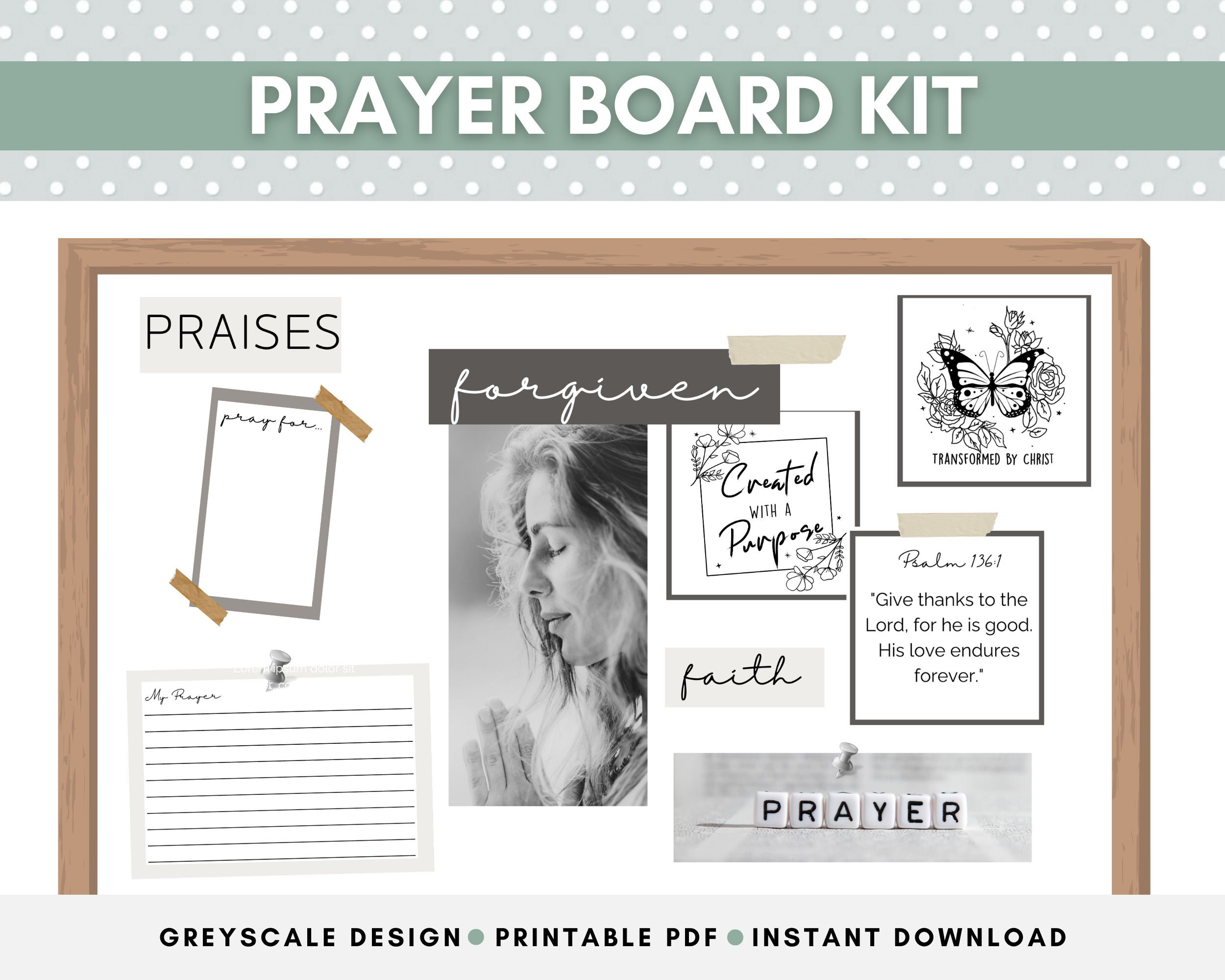 Printable Prayer Board Kit, Prayer Cards, Scripture Cards, Praise