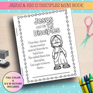 Mini livro imprimível Jesus e seus discípulos para crianças, artesanato da escola dominical dos 12 discípulos, imprimíveis cristãos para pré-escola, VBS