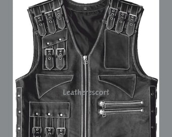 Herren Rindsleder Biker Weste: Vintage Rocker Style Weste