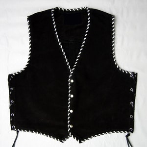 Chaleco de motociclista de ante vacuno hecho a mano: estilo trenzado estilo western