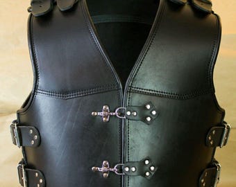 Herren Schwarz Leder Bikerweste • Echte Rindsleder Motorradweste • Strapazierfähiges 2–4 mm Leder • Western Reitweste