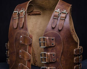 New Men's Vintage Western Style Braided Leather vest, Biker Vest, Motorcycle Vest, 3MM Thick Genuine Cowhide Distressed Leather vest