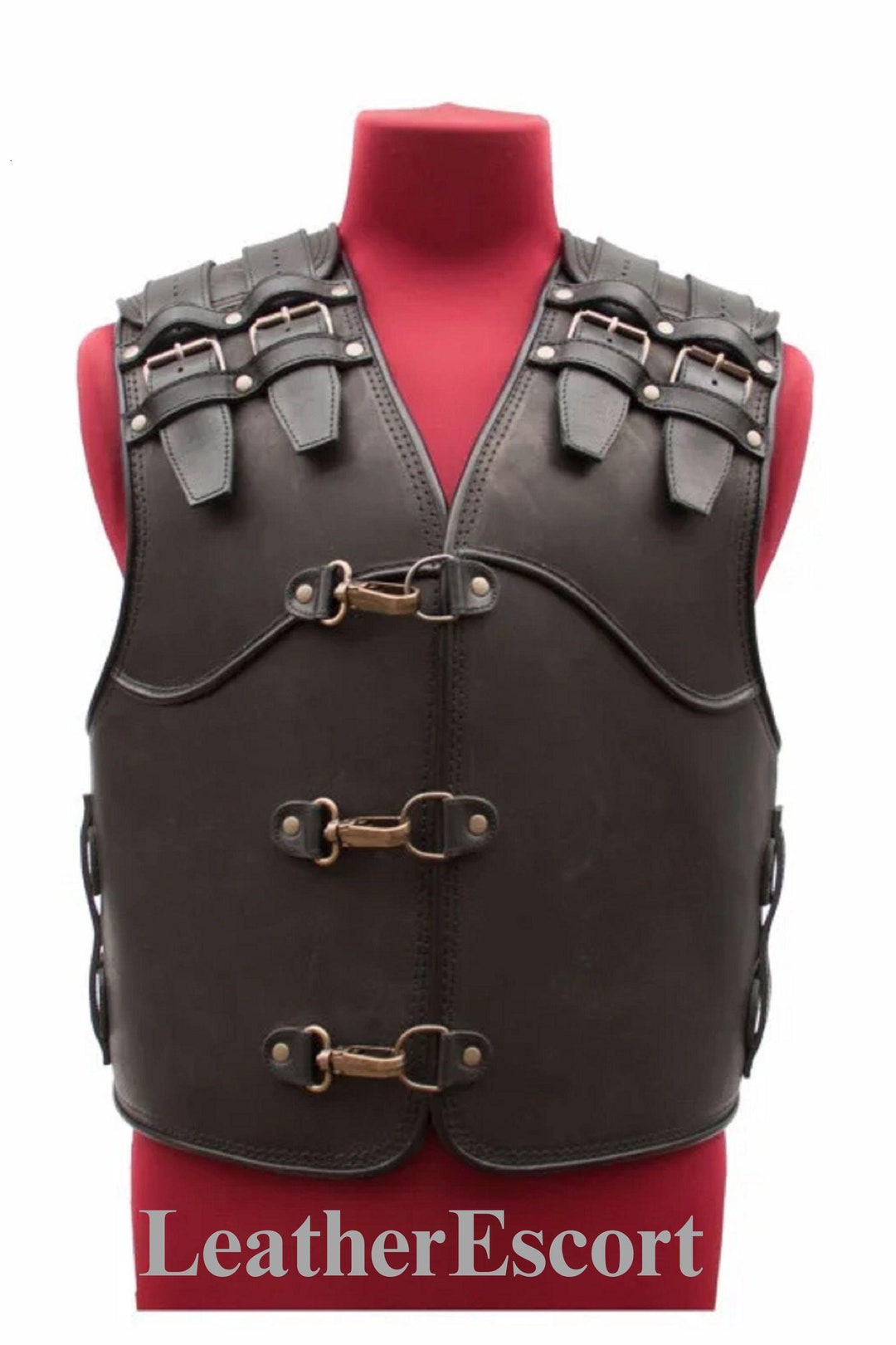 Leather Biker Vest Men's Genuine Cow Leather Motorcycle Waistcoat