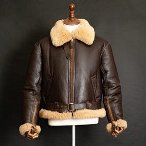 New Shearling Fur Coat  RAF Aviator Brown B3 Bomber 100% Real Sheepskin Leather Jacket
