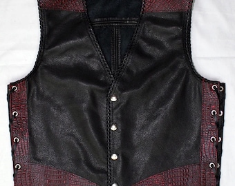 Men's Python Embossed Leather Biker Vest: Western Braided Waistcoat