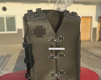Chaleco de cuero de vaca negro para hombre, personalizado, con bordado de calavera, estilo motero, regalo para él
