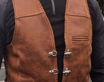 Men's Motorbike Vest, Distressed Brown Real Leather Vest, Biker Vest, Custom Vest, Motorcycle Vest, Braided Vest Real Cow Leather vest
