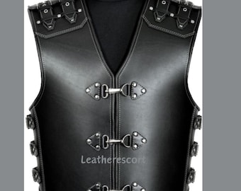 New Men's 3MM Thick Vest, Motorcycle Vest, Club rider Biker Vest, Black Genuine Cow leather Vest