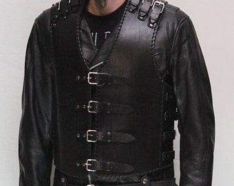 Men's Thick Leather Biker Vest: Western Braided Motorcycle Vest