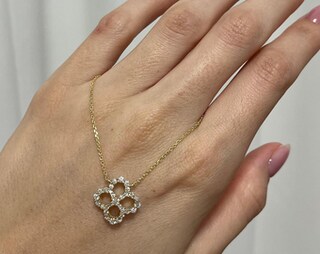 Collana Quadrifoglio Portafortuna Donna - Placcata Oro 14K, Doppio Fronte Con Madreperla E Filigrana