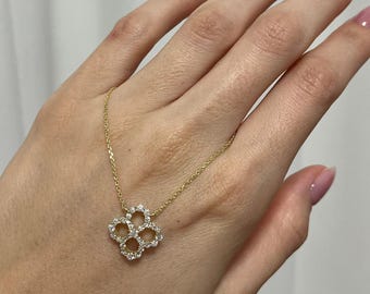 Collana Quadrifoglio Portafortuna Donna - Placcata Oro 14K, Doppio Fronte Con Madreperla E Filigrana
