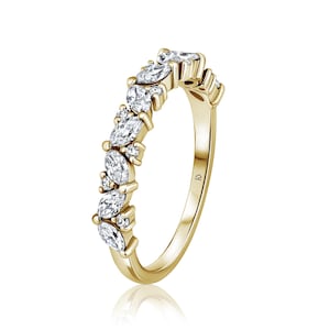 Marquise Diamond Ring, Marquise Diamond Wedding Ring in 14K Solid Gold, Alternating Marquise Round Diamond Ring 14K Gold, Stackable Band
