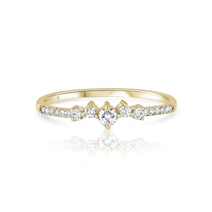 Anillo de oro de 14k con diamantes en racimo, delicada alianza de boda