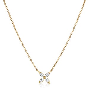 Marquise necklace, Marquise shape necklace, Flower necklace, flower style, Gold 14K, Engagement gift, Marquise cut Diamond, Marquise diamond