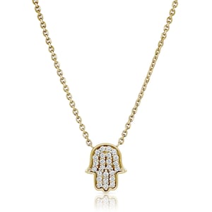 Hamsa Gold Necklace, 14k gold Hamsa diamond necklace with diamonds on the pendant Hamsa Hand Ancient symbol Set With Diamonds, 14k necklace
