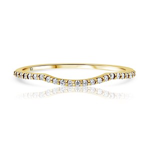 14K Gold Diamond Wedding Ring, Delicate Half Eternity Stackable Band