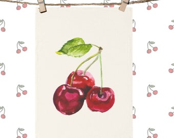 Theedoek "Cherry" cadeau verhuizing woningbouw souvenir biologisch katoen housewarming cadeau cadeau kookliefhebber kersenliefhebber