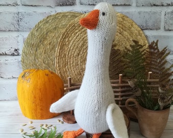 Handmade Knitted Goose: Wool Blend Amigurumi Spring Decor