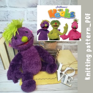 Toy Knitting patterns action figure Iver the Hoobs gift idea for kids, muppet stuffed plush toy,  Baby Toy Iver Figure Toy plush purple