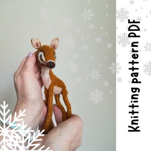 Toy Knitting Patterns, Knit small deer figurine, plush fawn, Christmas gift ,Winter decor DIY, New yaer ornament English tutorial PDF