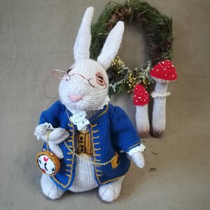 Knitting Pattern toy white rabbit alice in wonderland Lewis Carroll, white rabbit decor,alice in wonderland decor, white rabbit plush