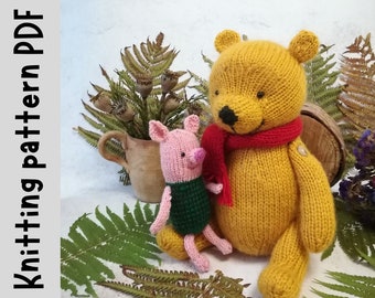 Pooh Bear and Piglet Knitting Patterns for Soft Toys - Classic Handmade Gifts