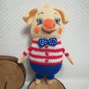 Toy Knitting Patterns - Knit Toy plush pig Little Animals Collection 3 pig 8 inc