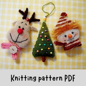 Bundle Knitting patterns Christmas Ornament:  Reindeer, Snowman, Christmas Tree, Garland of toys Handmade Winter decor English Tutorial PDF