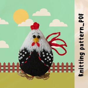 Chicken pattern, rooster knitting patterns, beginner amigurumi patterns, plushie pattern, rooster decor, small fridge magnet, easter designs