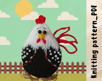 Chicken pattern, rooster knitting patterns, beginner amigurumi patterns, plushie pattern, rooster decor, small fridge magnet, easter designs