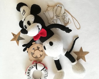 Handmade Steamboat Willie Inspired Mickey Mouse Plush Toy - Vintage Cartoon Character Gift for  Fans