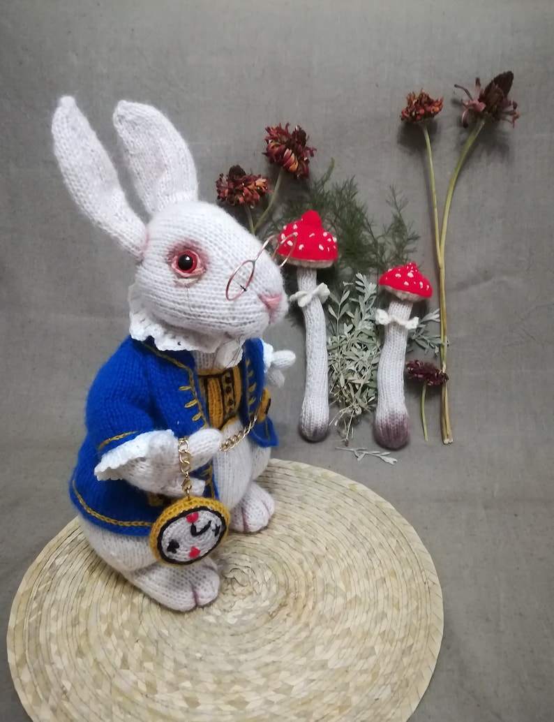 White Rabbit Plush Toy, Custom Wonderland Bunny, Hand Knitted Decor - Etsy