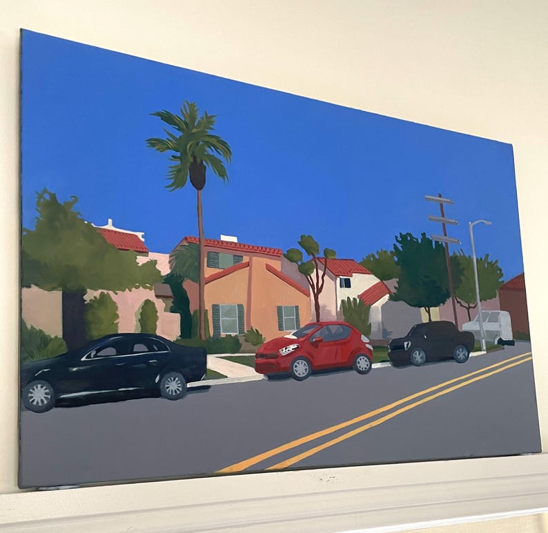 Los Angeles Street Oil Painting, Colourful Original Landscape Wall Art ...