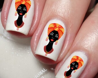African afro Woman Portrait Nail Art Decal Sticker