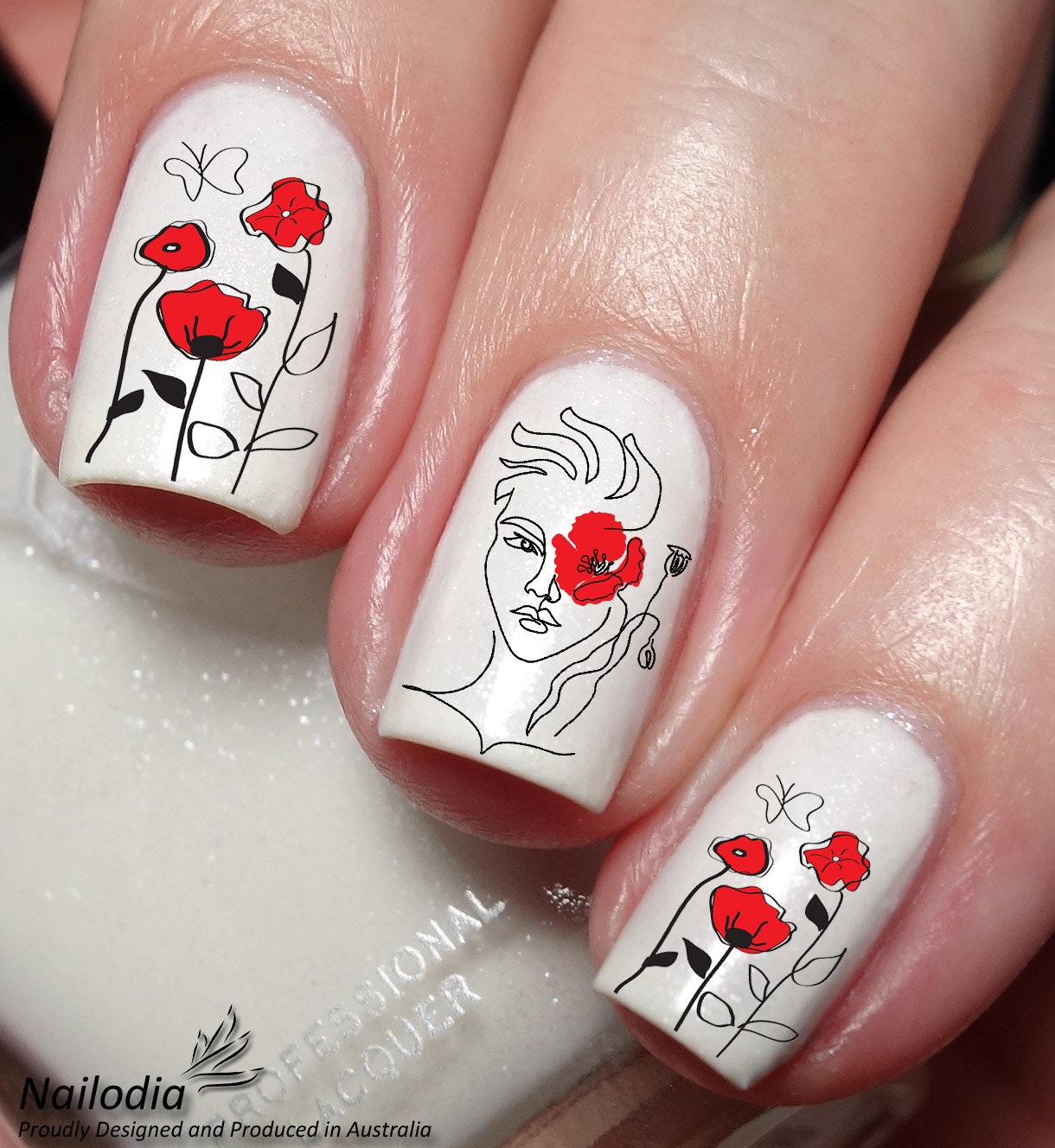 Red Poppies Flower Nail Art Decal Sticker