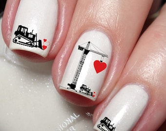Bulldozer digger construction Nail Art Decal Sticker