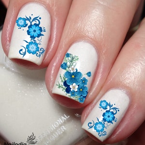 Watercolor Blue Flower Nail Art Decal Sticker