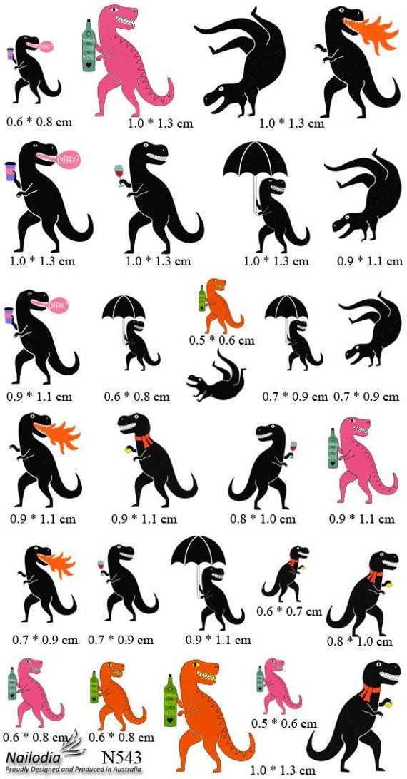 Dinosaur T-Rex Skeleton Nail Decals - Waterslide Nail Art Transfers