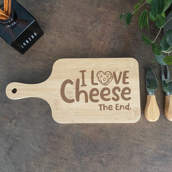 Gepersonaliseerd Kaasplankje + Kaasmes en Vork - Hout - I love cheese