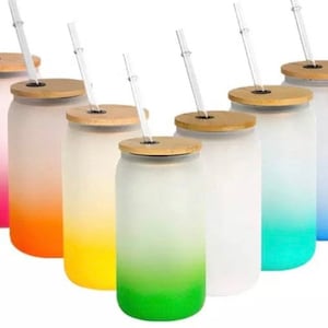 Blank 18oz Ombre Straight Sublimation Glass Tumbler w/ Bamboo Lid