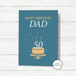 Printable Happy 50th Birthday Card for Dad - Digital 50th Birthday - Instant Download - Stylish Design - 50th Birthday Card - PDF PNG JPG
