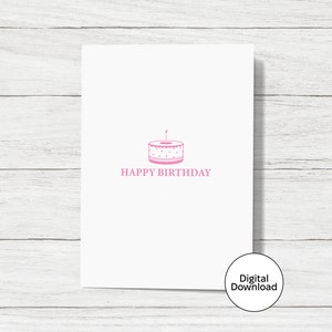 Happy Birthday Digital Card - Printable Pink Cake Birthday Card - Instant Download - Minimal Stylish Card - Birthday Card for Her - PDF