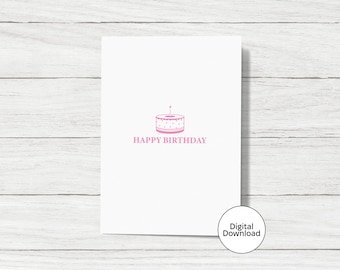 Tarjeta de cumpleaños con pastel rosa: Tarjeta minimalista imprimible (PDF)