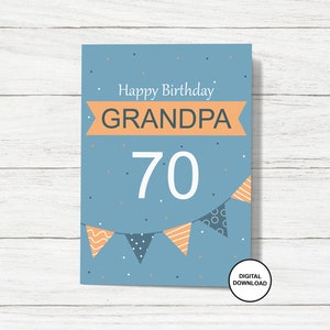 Biglietto stampabile per il nonno di buon compleanno - Biglietto per il 70° compleanno per il nonno - Download istantaneo - PDF PNG JPG