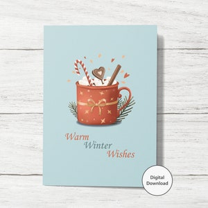 Warm Wishes Digital Card - Biglietto di Natale carino - Biglietto stampabile - Download immediato - Modello PDF 8,5"x 11" da piegare in un biglietto 5"x 7"