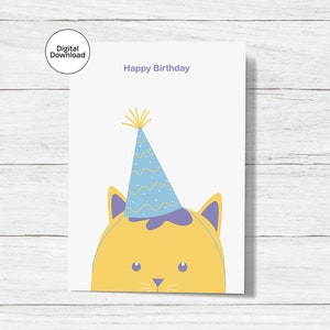 Happy Birthday Digital Card - Printable Card - Instant Download - Cute Cat Card - Cat Lover Birthday - PDF -Friend Birthday